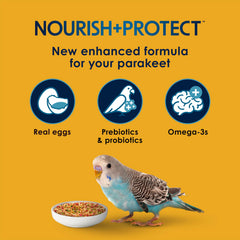 Kaytee Forti-Diet Pro Health Egg-Cite packaging emphasizes prebiotics for digestive balance