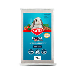Kaytee Forti-Diet Pro Health Nourish+Protect bag label highlighting trusted daily rabbit nutrition.
