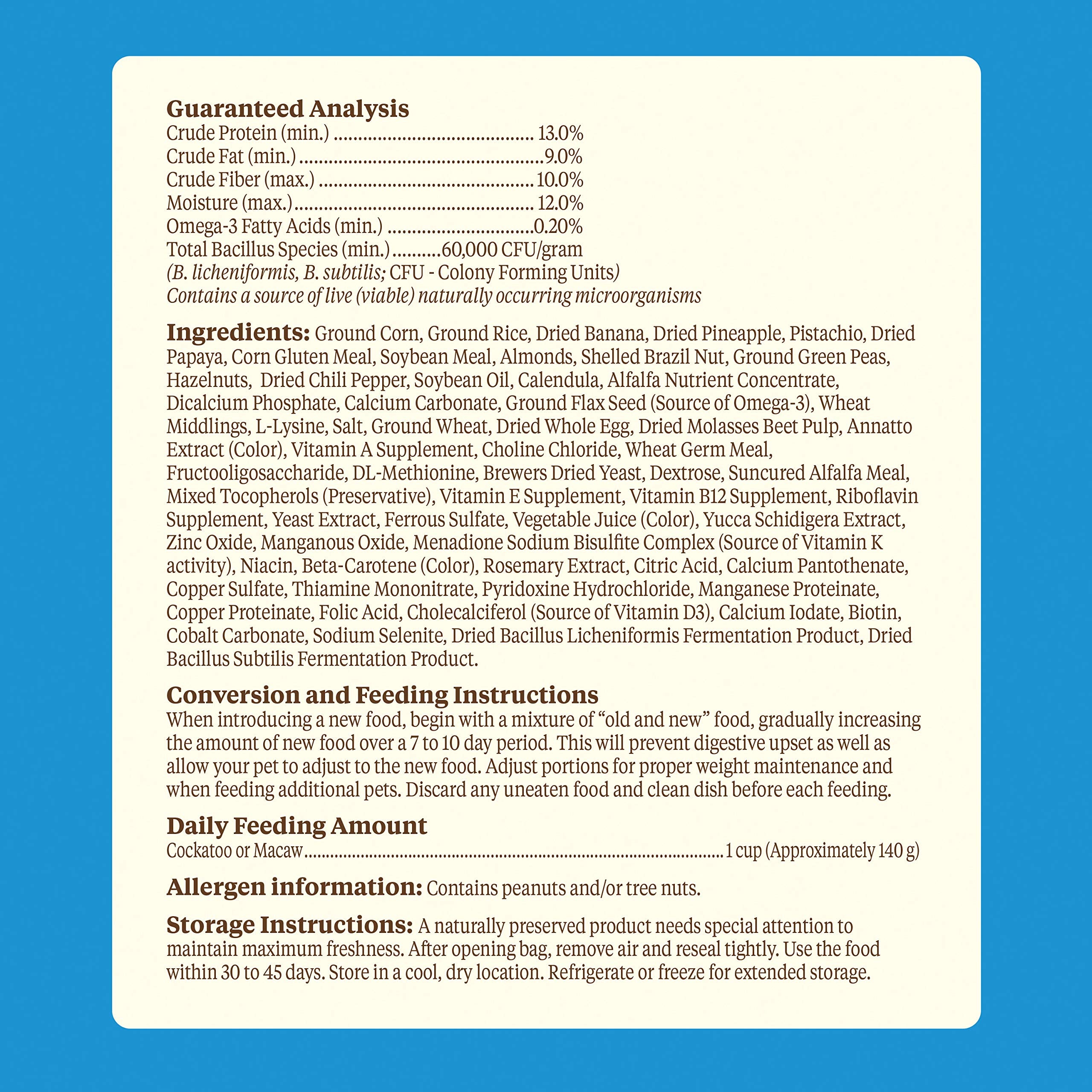Kaytee Macaw omega3-brain-heart image indicating cognitive and heart health potential