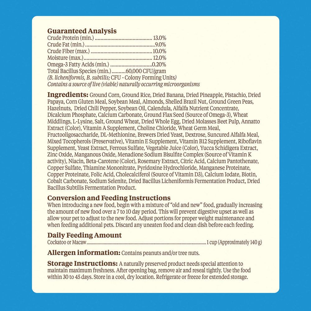 Kaytee Macaw omega3-brain-heart image indicating cognitive and heart health potential