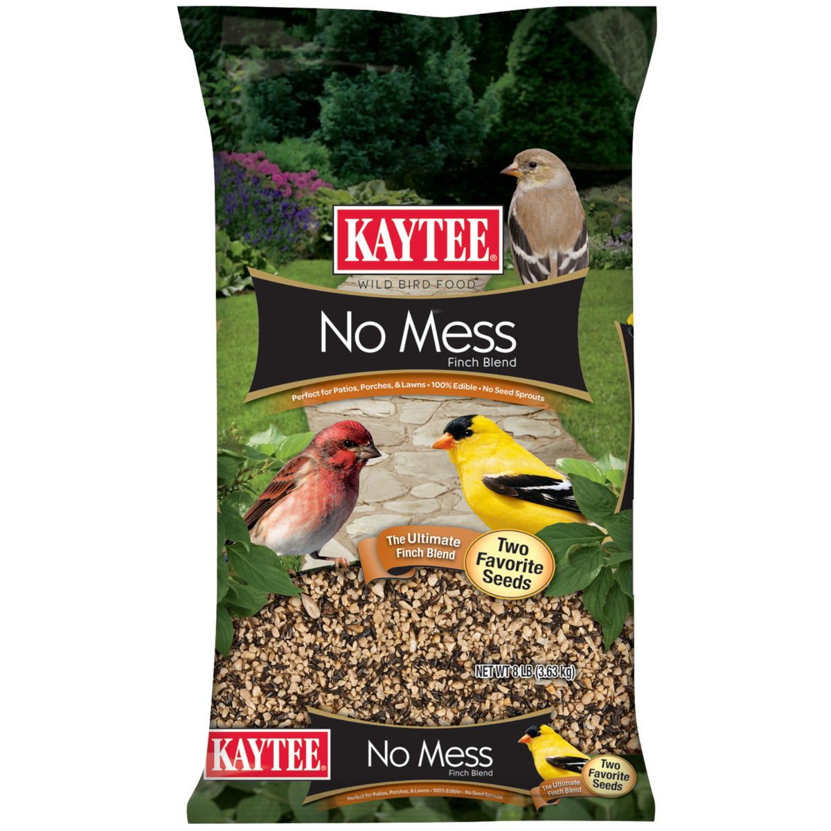 Kaytee No Mess Finch Seed Nyjer Blend 8lb attracts finches with a tidy feeding area.