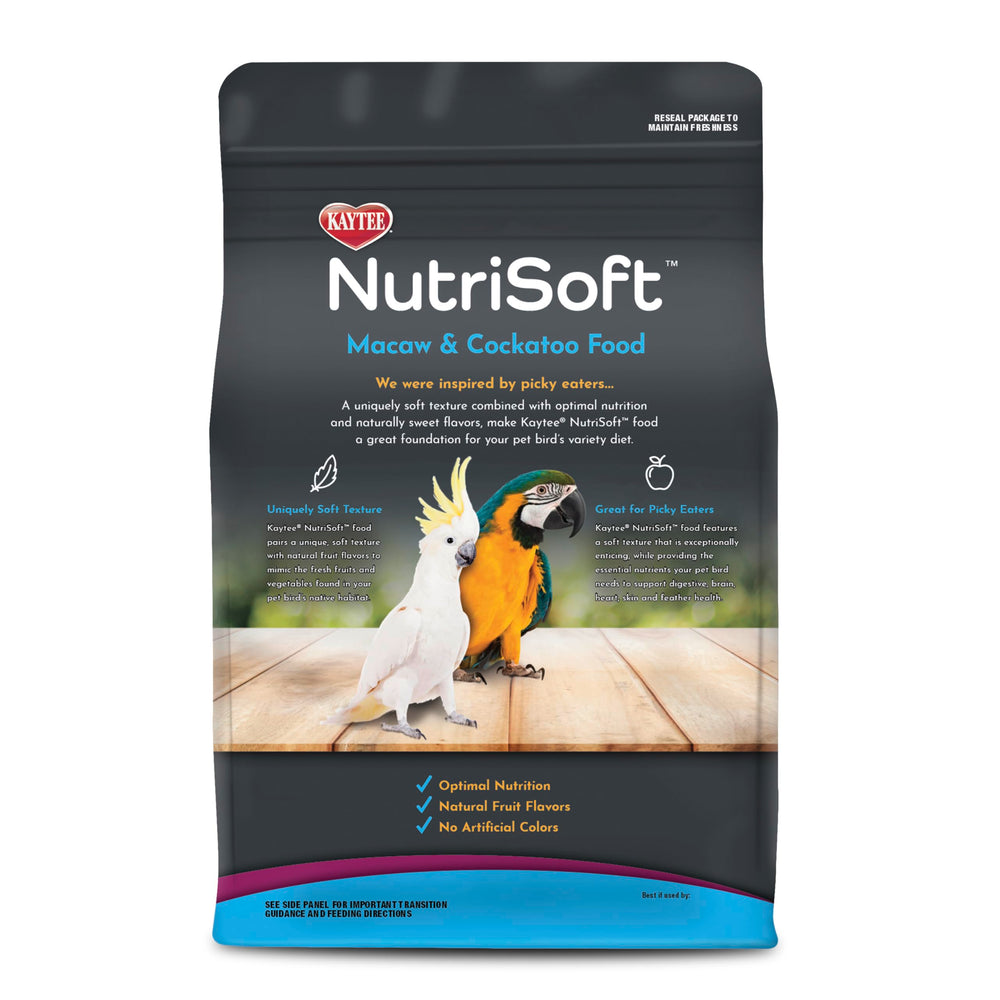 Kaytee Nutri Soft daily feeding pellets for macaws and cockatoos.