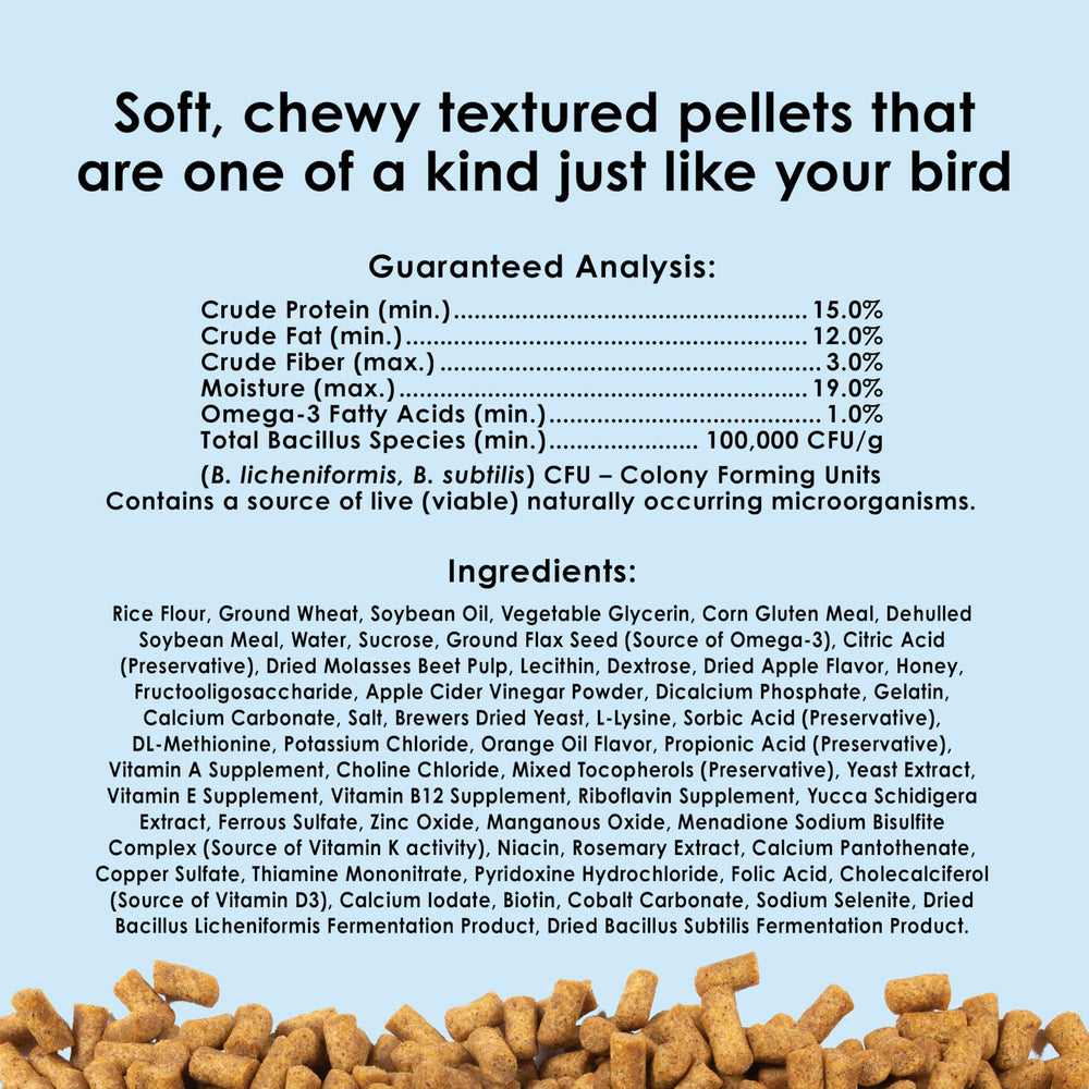 Kaytee Nutri Soft natural fruit flavors enriching mealtime for birds.