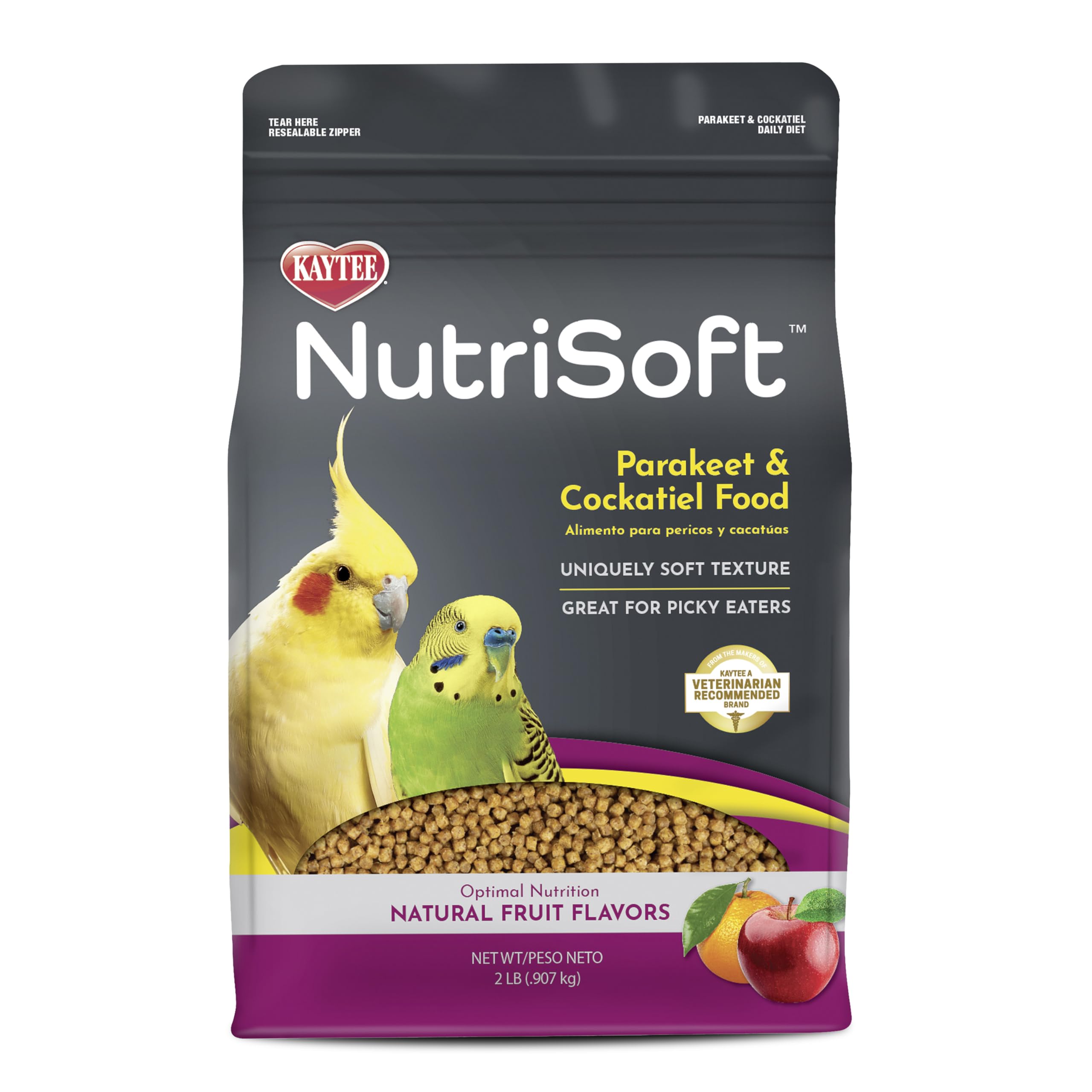 Kaytee NutriSoft soft pellets shown to appeal to picky parakeets and cockatiels.