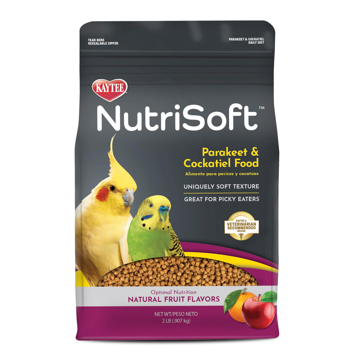 Kaytee NutriSoft soft pellets shown to appeal to picky parakeets and cockatiels.