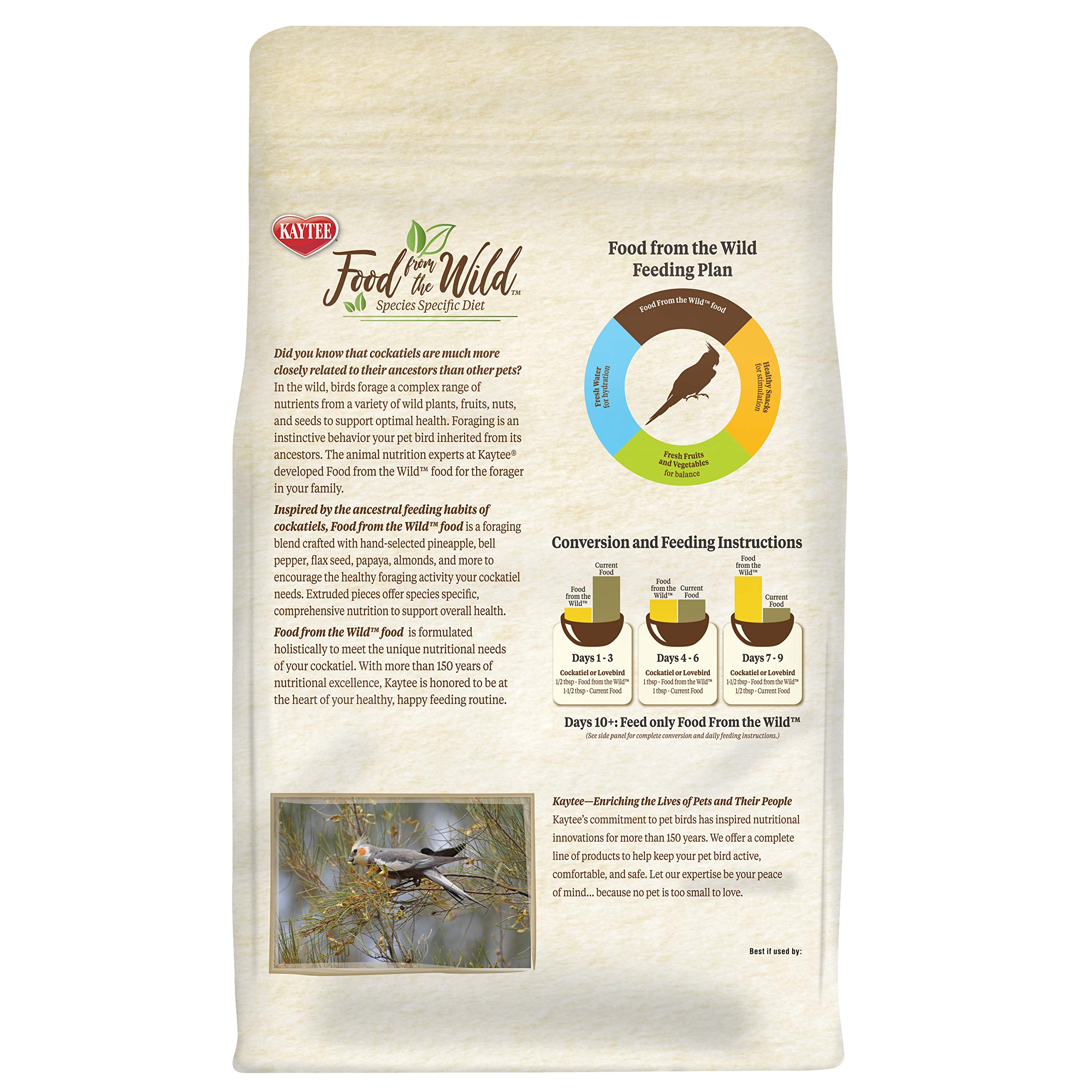 Kaytee prebiotics and probiotics label close-up suggests digestive wellness benefits.