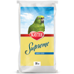 Kaytee Supreme Parrot Food bag closed, showcasing fresh ingredients for a balanced diet.