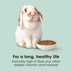Kaytee Timothy Complete Rabbit Food label emphasizes fiber and probiotic benefits for rabbits.