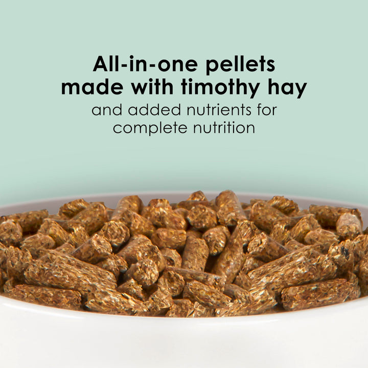 Kaytee Timothy Complete Rabbit Food pellets closeup highlights fiber-rich formula