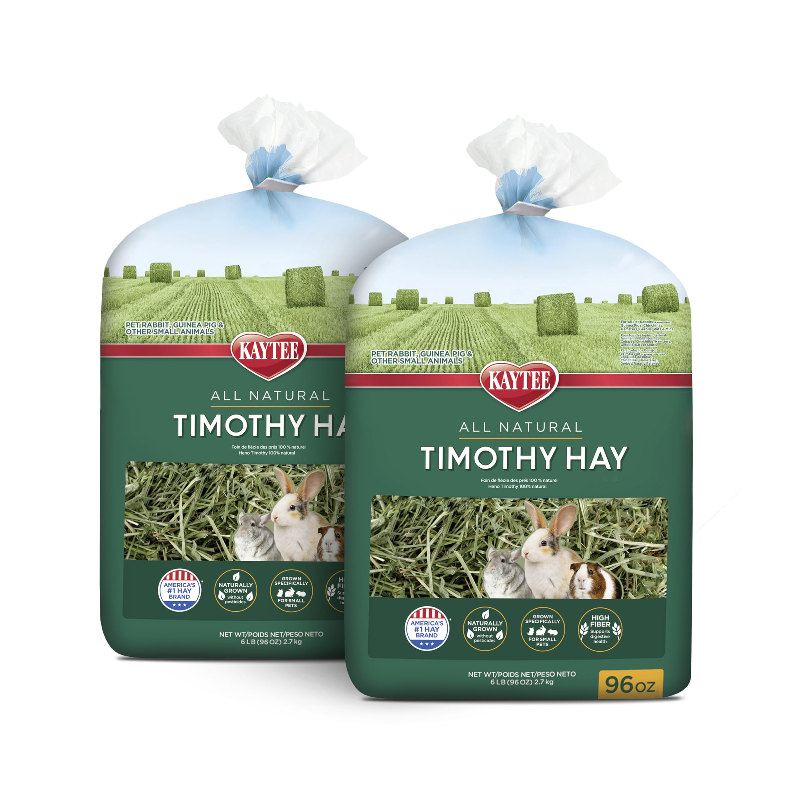 Kaytee Timothy Hay shows long fiber strands to support small pet digestion.