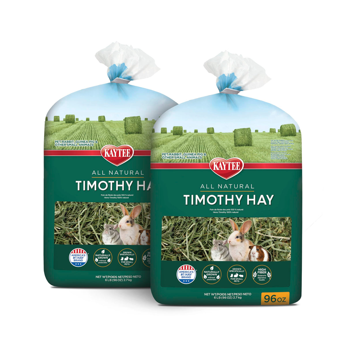 Kaytee Timothy Hay shows long fiber strands to support small pet digestion.