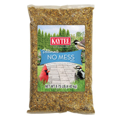 Kaytee Wild Bird Ultimate No Mess Seed Bag close-up; 100% edible mix for tidy yards.
