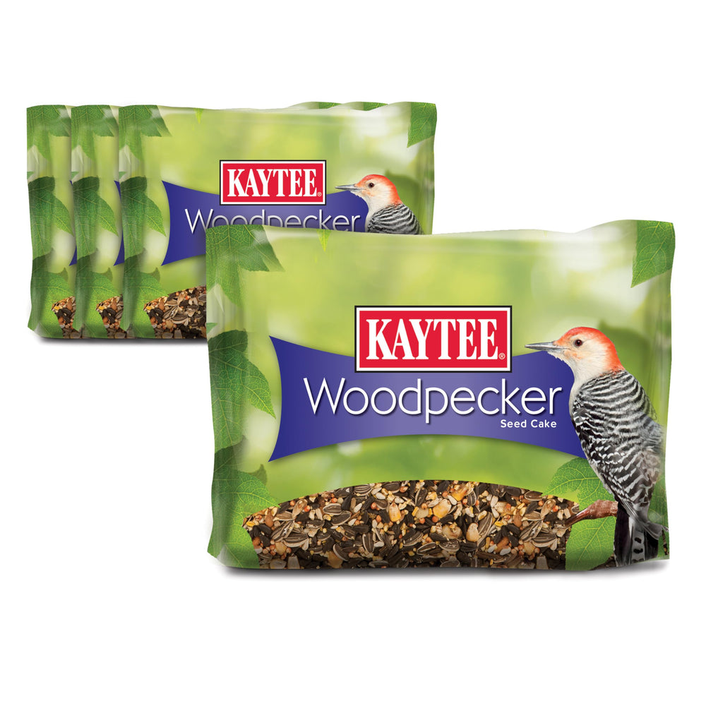 Kaytee Woodpecker Seed Cake packaging shown to attract woodpeckers