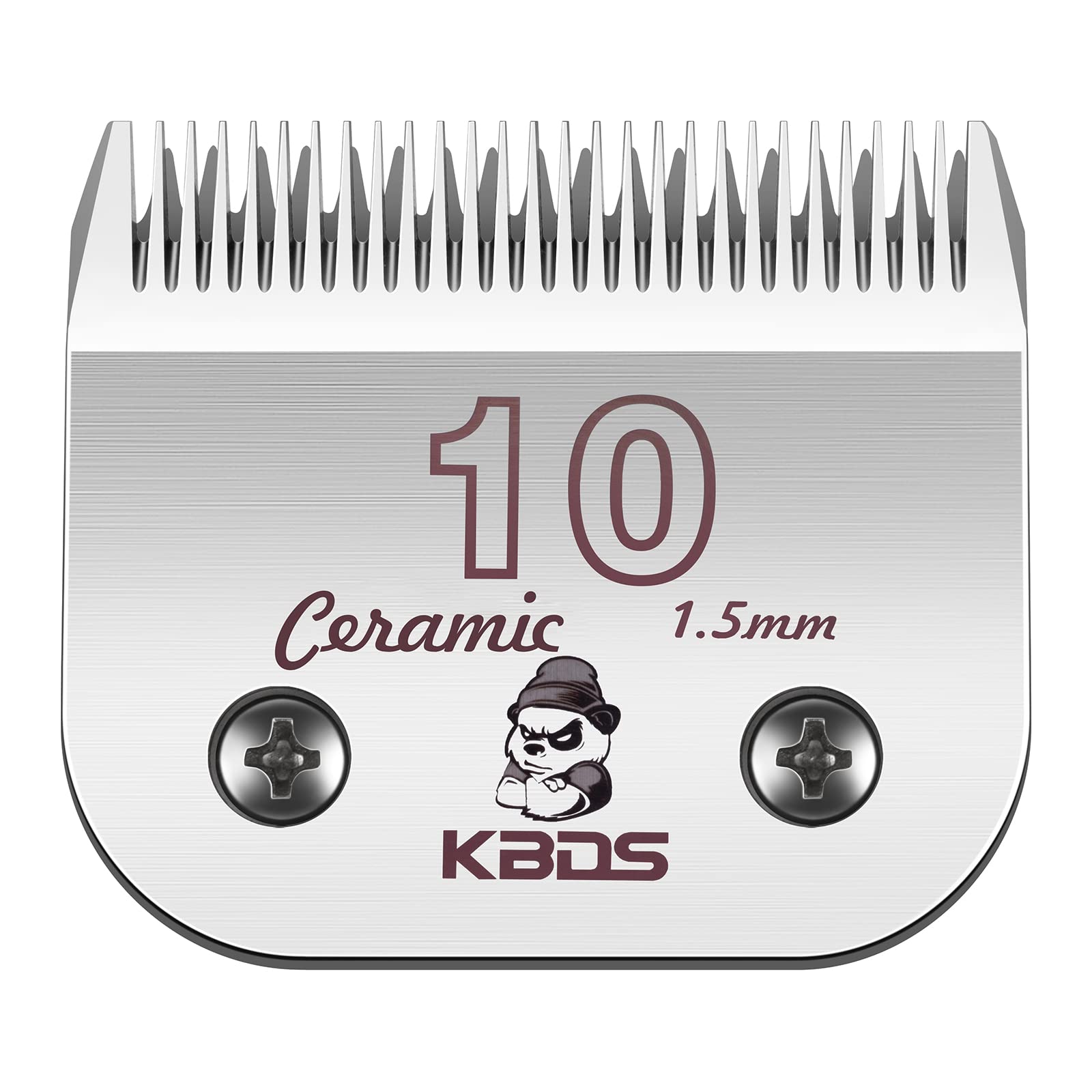 KBDS detachable ceramic pet clipper blades in size 10 show a precise 1.5mm cut for smooth grooming.