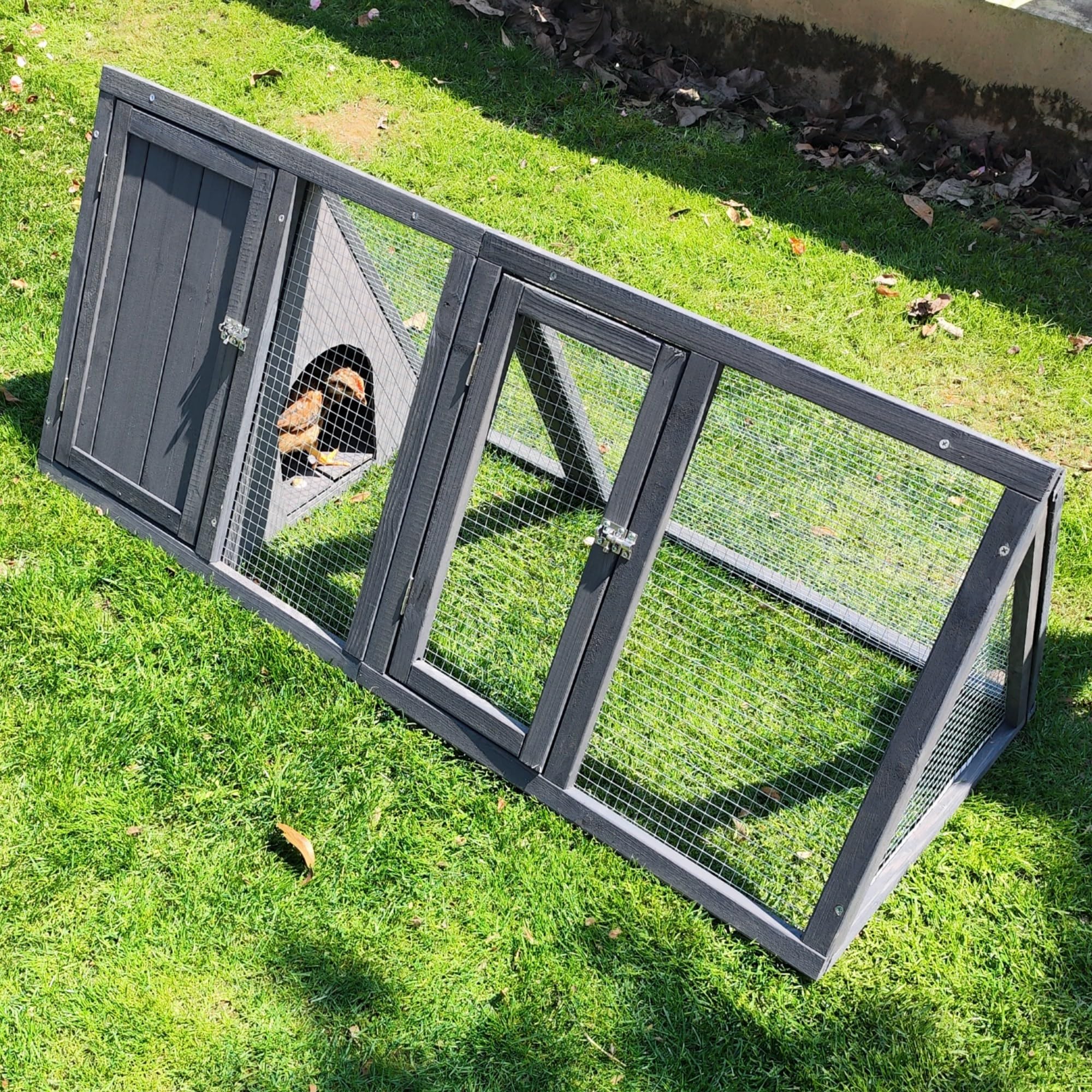 Kecreque grey outdoor hutch with secure latch and run for small pets