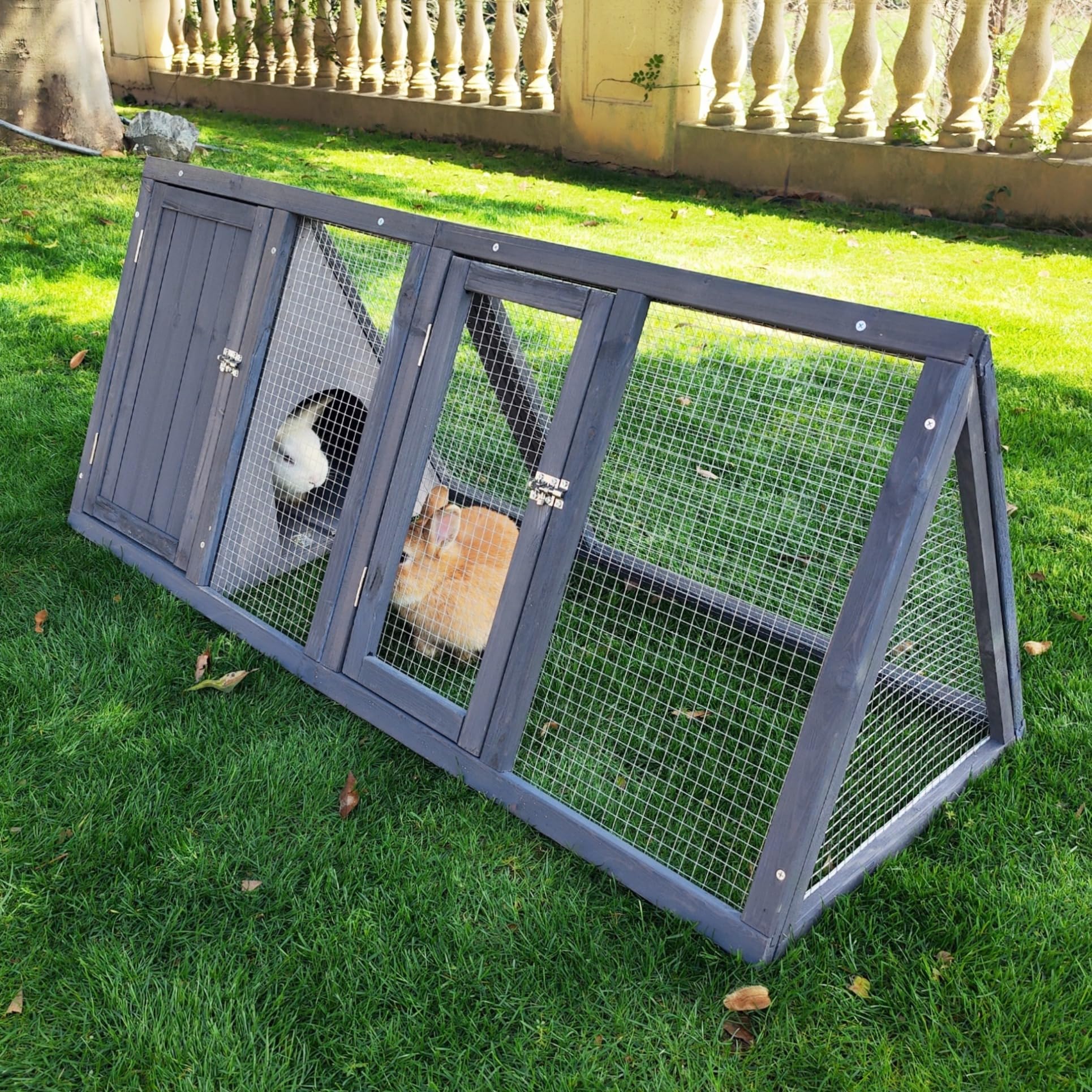 Kecreque rabbit hutch on a-frame outdoor setup with stable structure for active pets