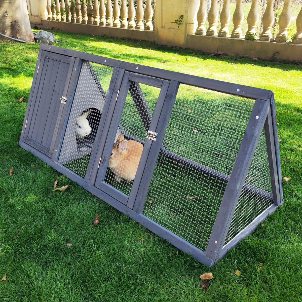 Kecreque rabbit hutch on a-frame outdoor setup with stable structure for active pets