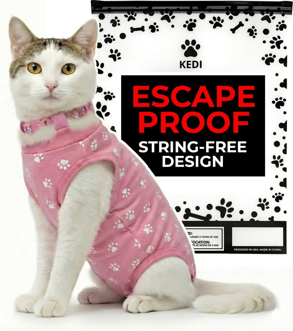 Kedi Cats Solutions recovery suit pink medium front view for post-surgery healing