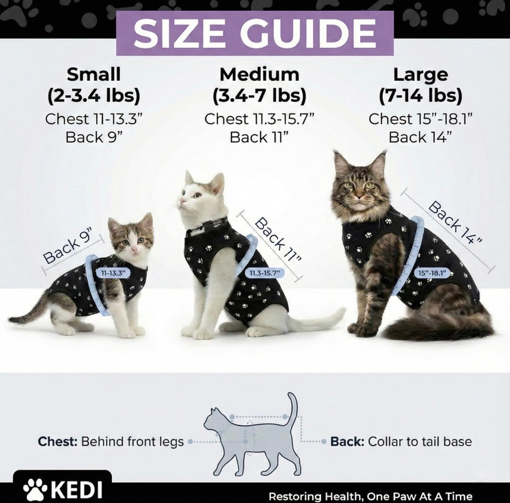 Kedi Cats Solutions secure attachment system keeps the recovery garment in place during activity.