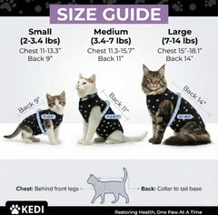 Kedi Cats Solutions secure attachment system keeps the recovery garment in place during activity.