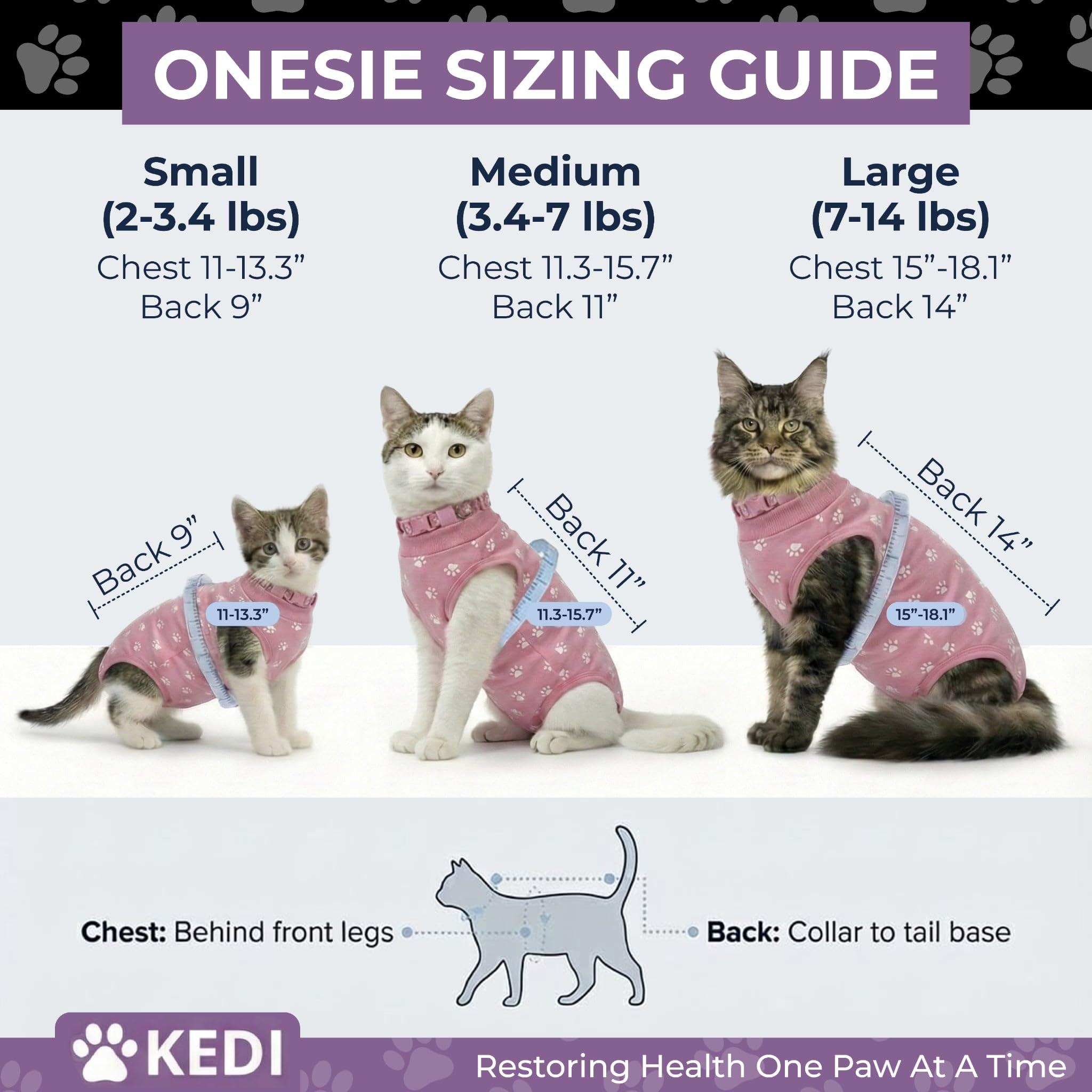 Kedi Cats Solutions recovery suit pink small, reliable closure system reduces escape risk during healing