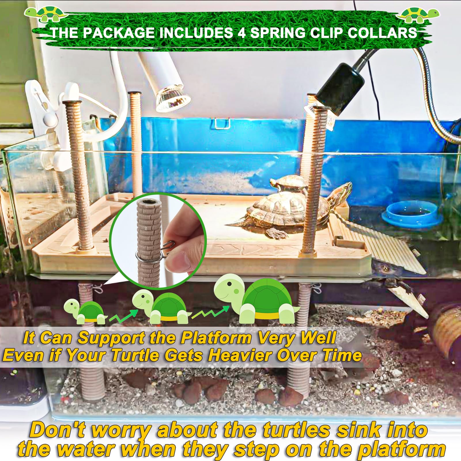 Keedolla pylon suction cups secure the pier to the tank bottom for stability.