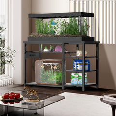 Keelian stand with built-in power outlets for organized cord management.