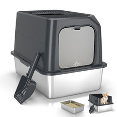 Keeyova large stainless steel litter box lid view with odor control.