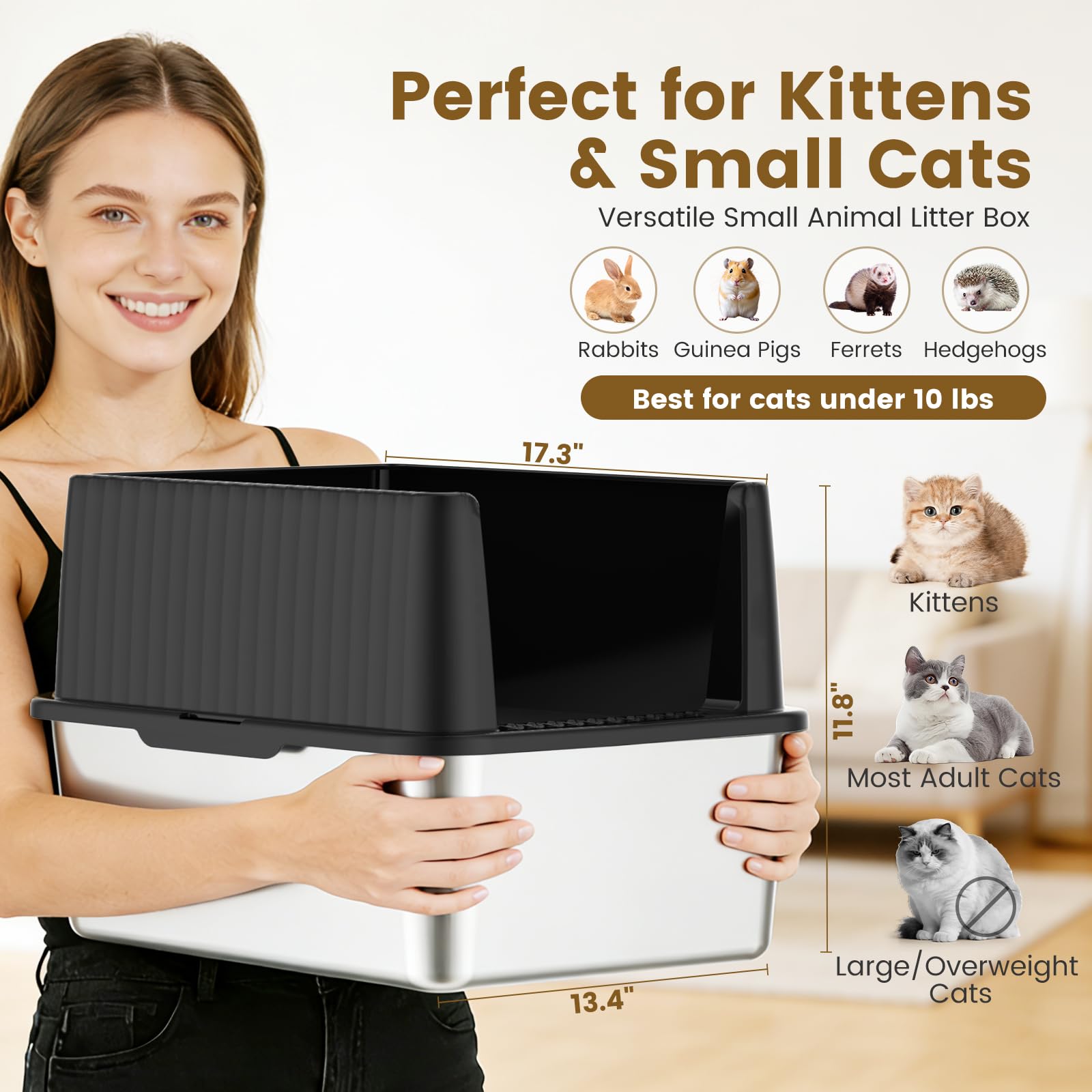 Keeyova stainless steel litter pan for easy cleaning and odor control