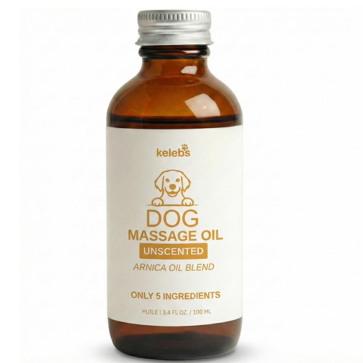 KELEBS dog arnica oil bottle ready for gentle massage on joints