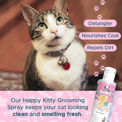 Kenchii detangling spray mist application eases brushing and smooths fur.