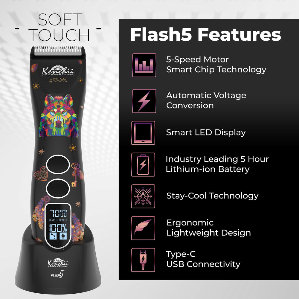 Kenchii Flash 5 Wolf Edition blade closeup, high-precision steel for clean cuts