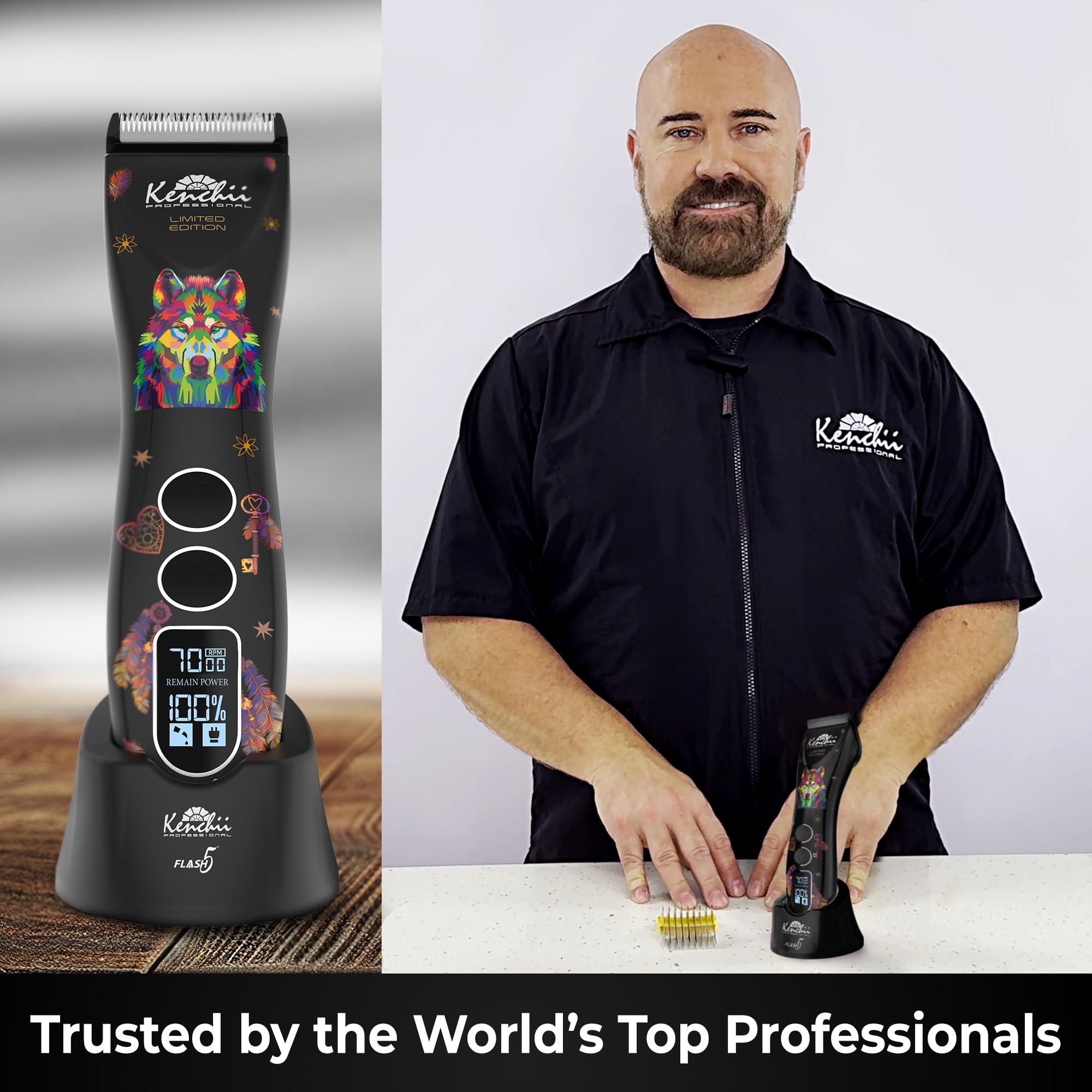 Kenchii Flash 5 Wolf Edition cordless use for unrestricted grooming