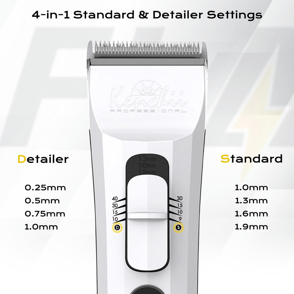 Kenchii Flash cordless design enables grooming anywhere without cords.