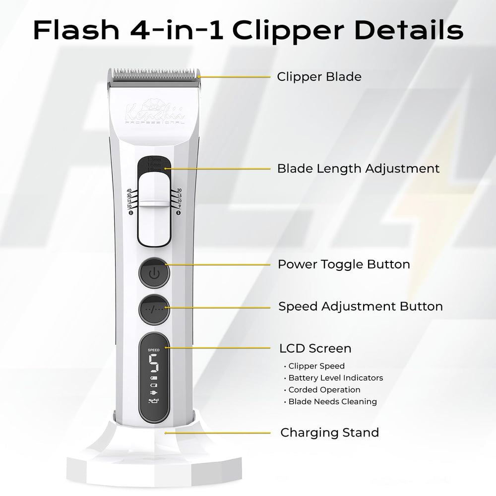 Kenchii Flash clippers operate quietly to reduce pet stress during grooming.