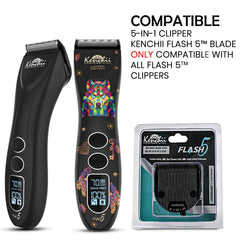 Kenchii Flash 5 blade close-up stainless steel shows durable, long-lasting grooming performance
