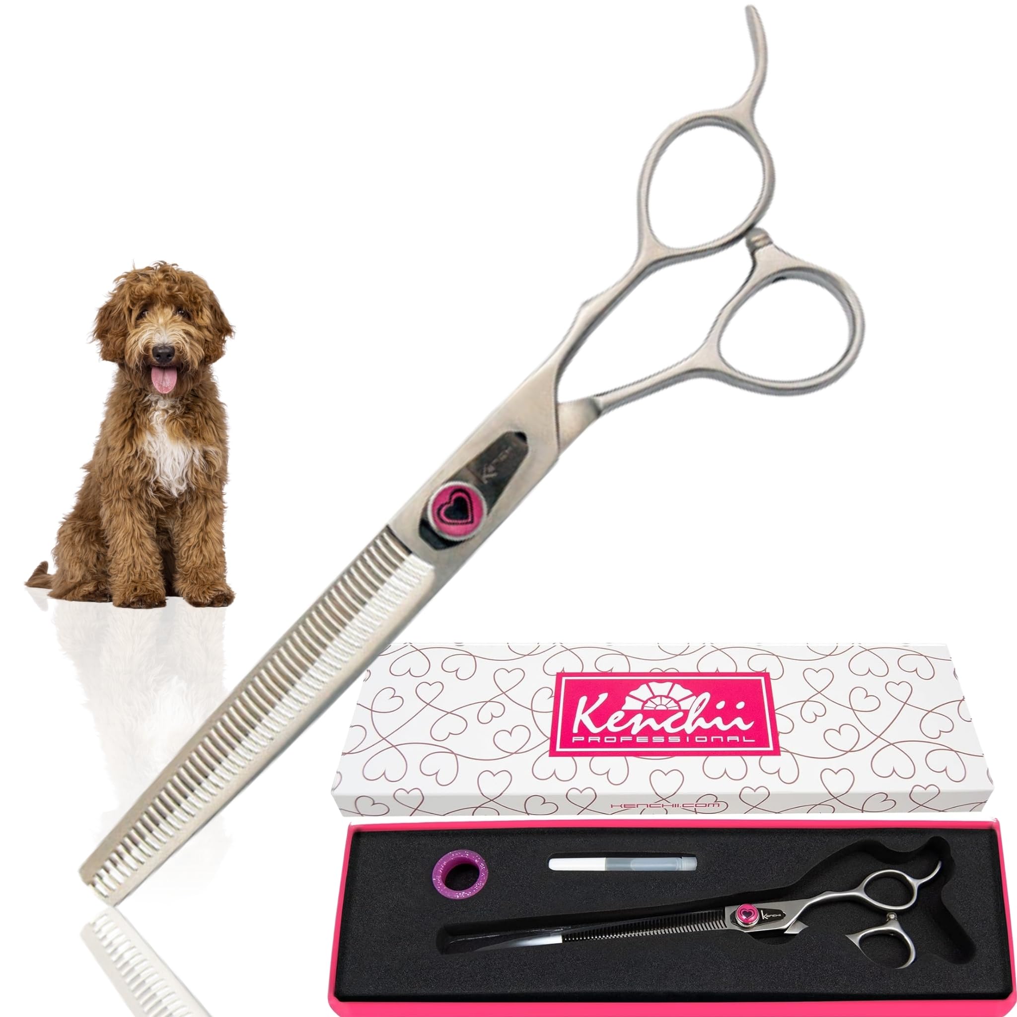 Kenchii Love Dog Grooming Scissors with 46-tooth thinning for smooth coat finishes