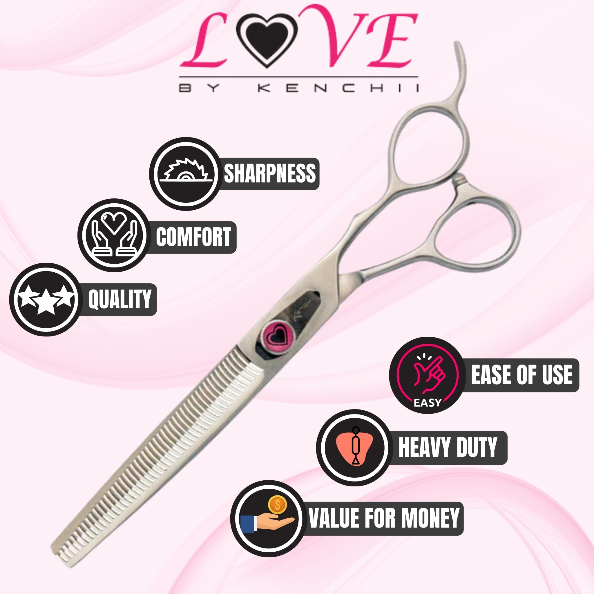 Kenchii Love Dog Grooming Scissors with balltip safety for delicate areas