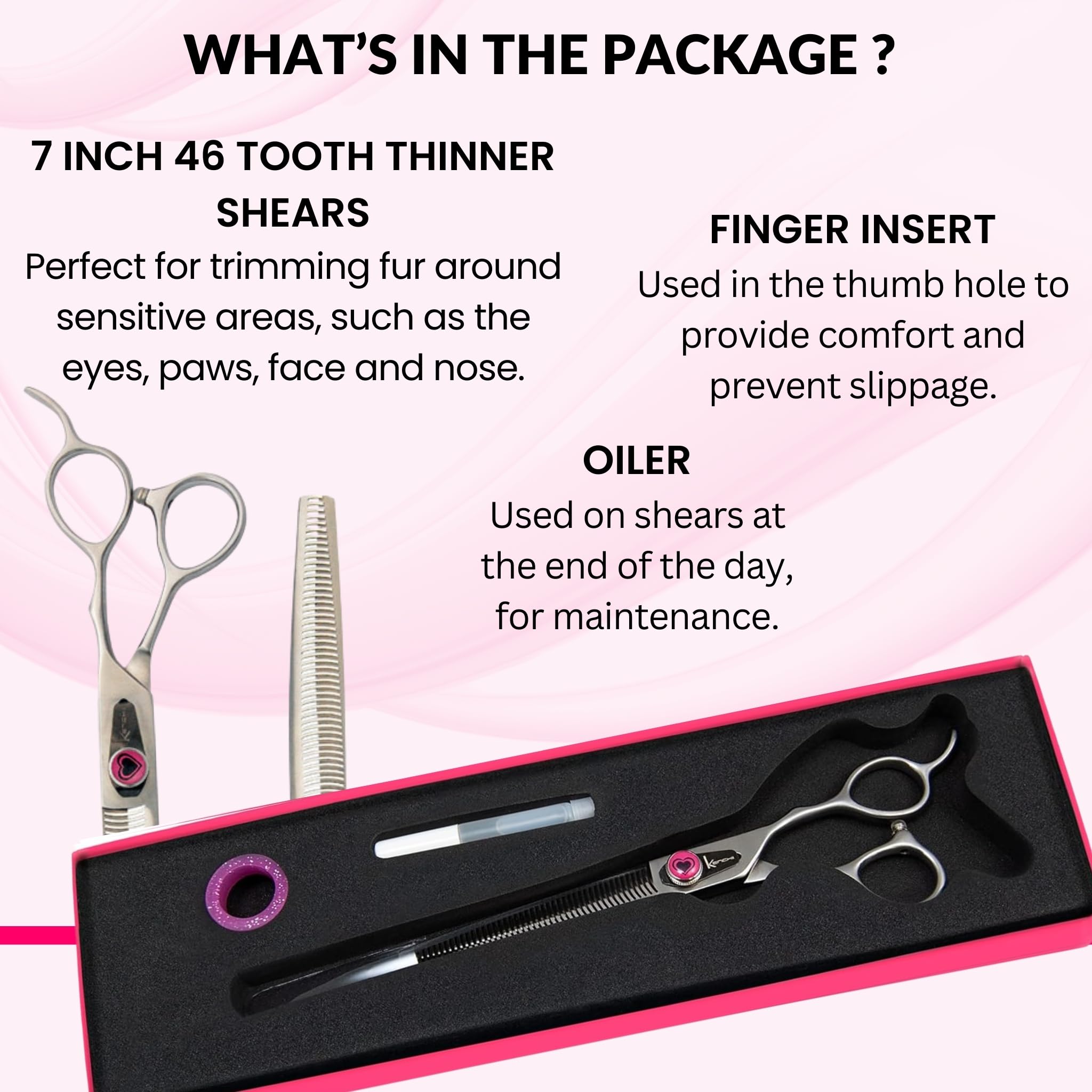Kenchii Love Dog Grooming Scissors with ergonomic offset handles to reduce strain
