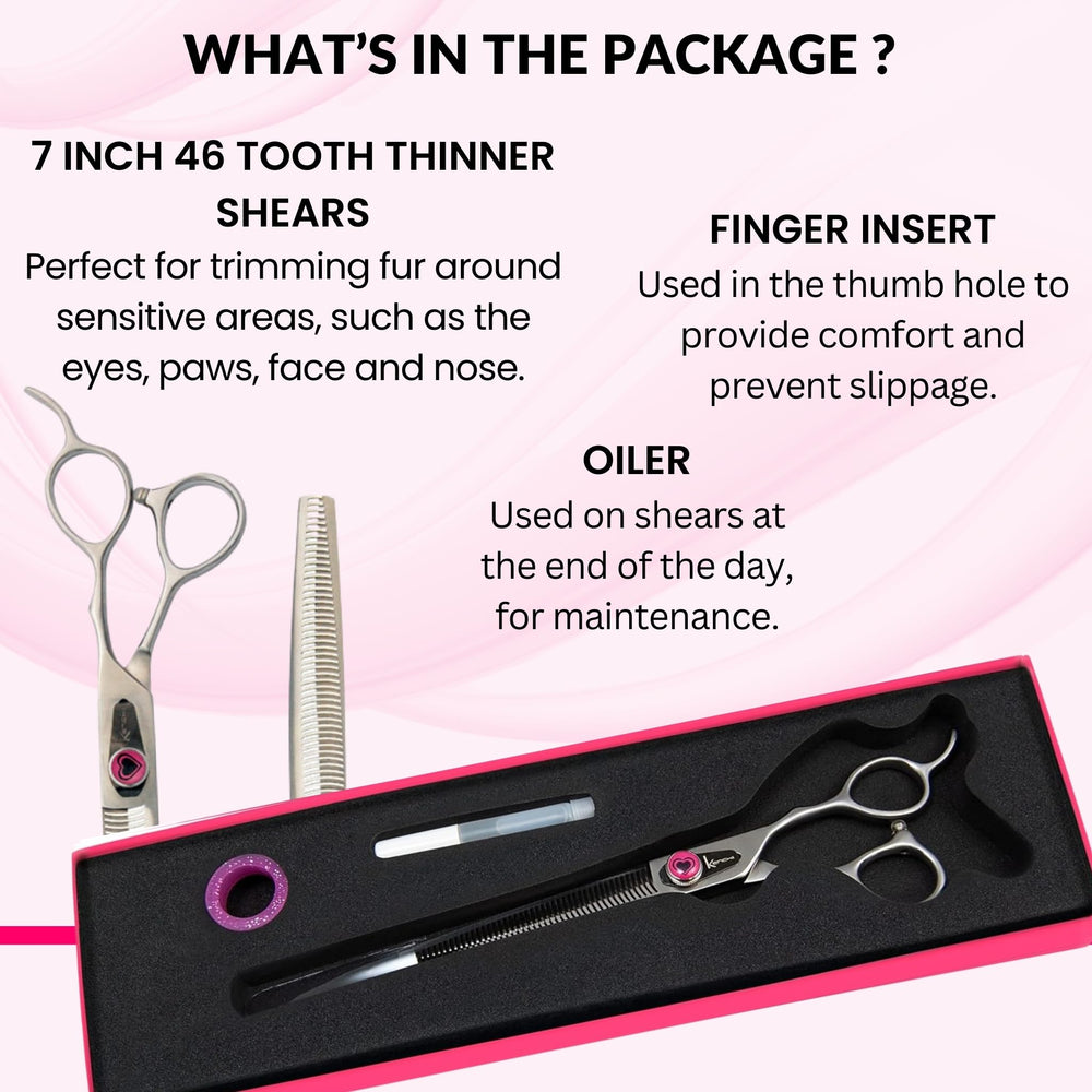 Kenchii Love Dog Grooming Scissors with ergonomic offset handles to reduce strain