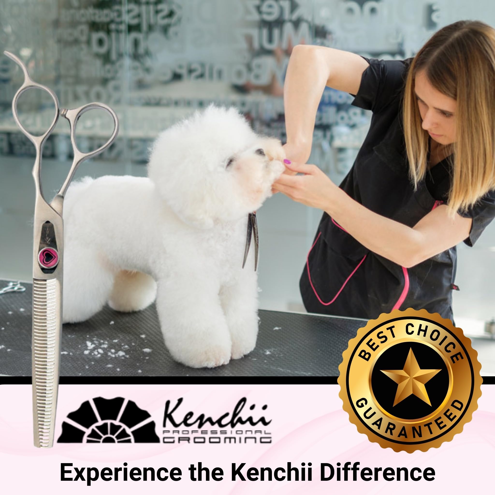 Kenchii Love Dog Grooming Scissors satin finish adding professional durability