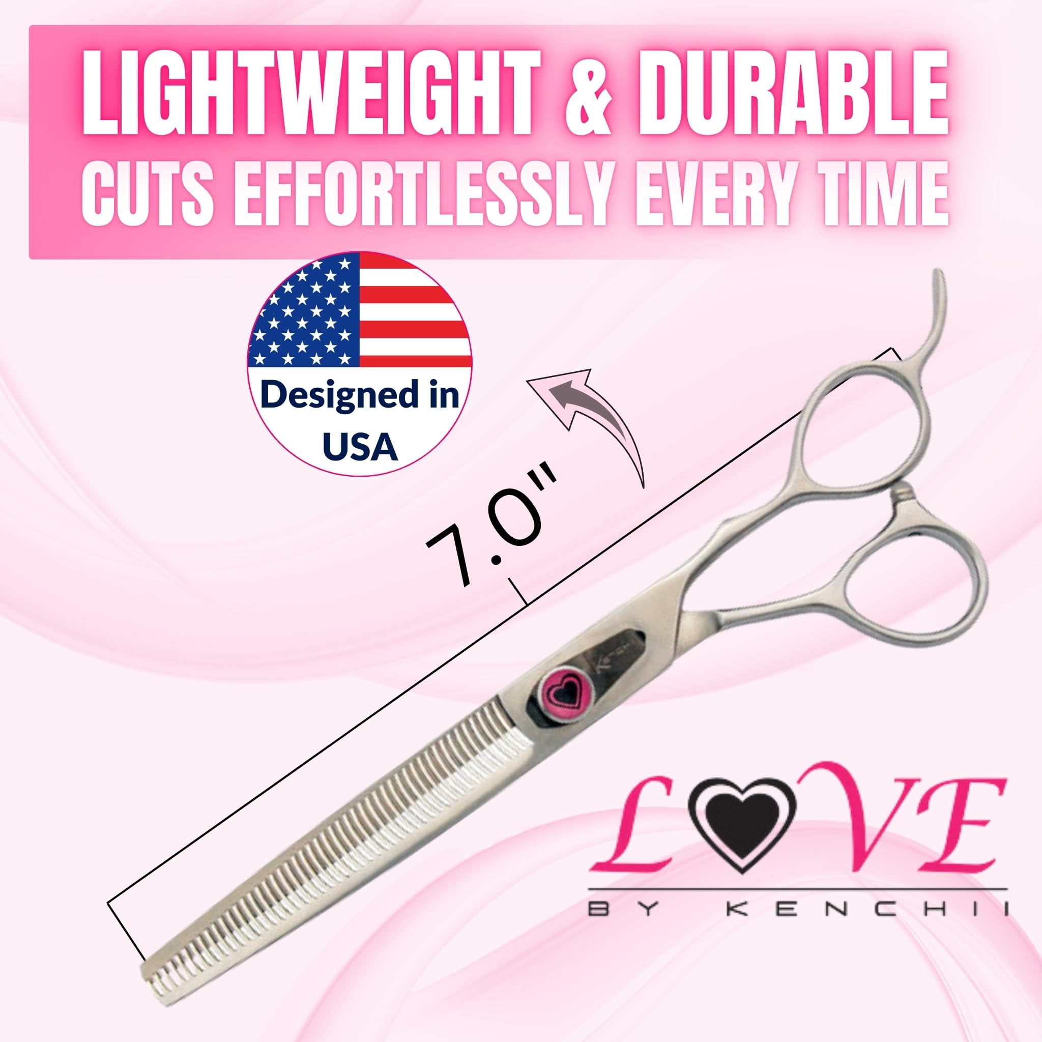 Kenchii Love Dog Grooming Scissors with semi-convex micro-serrated edge for precision