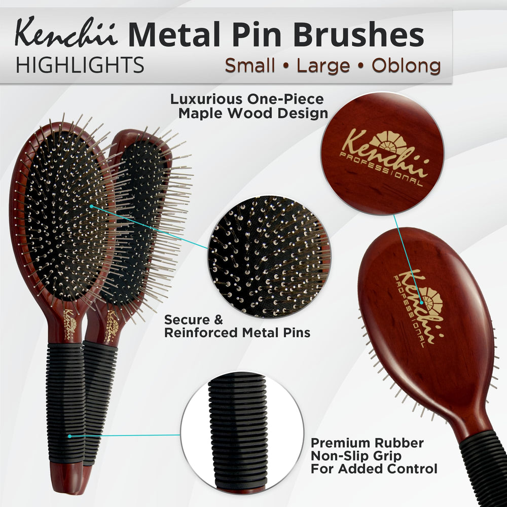 Kenchii Pet Grooming Metal Pin Brush featuring non-slip-grip for steady brushing