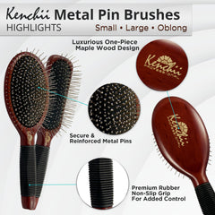 Kenchii Pet Grooming Metal Pin Brush featuring non-slip-grip for steady brushing