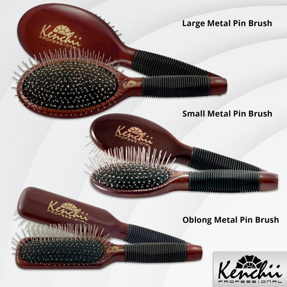 Kenchii Pet Grooming Metal Pin Brush showing polished-round-pins for gentle detangling