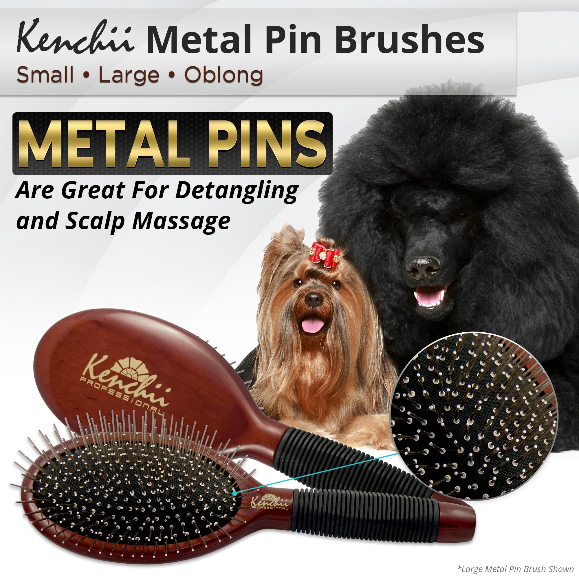 Kenchii Pet Grooming Metal Pin Brush with reinforced-base to reduce pin loss