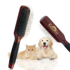 Kenchii Pet Grooming Metal Pin Brush with solid-maple-handle for ergonomic grip during grooming
