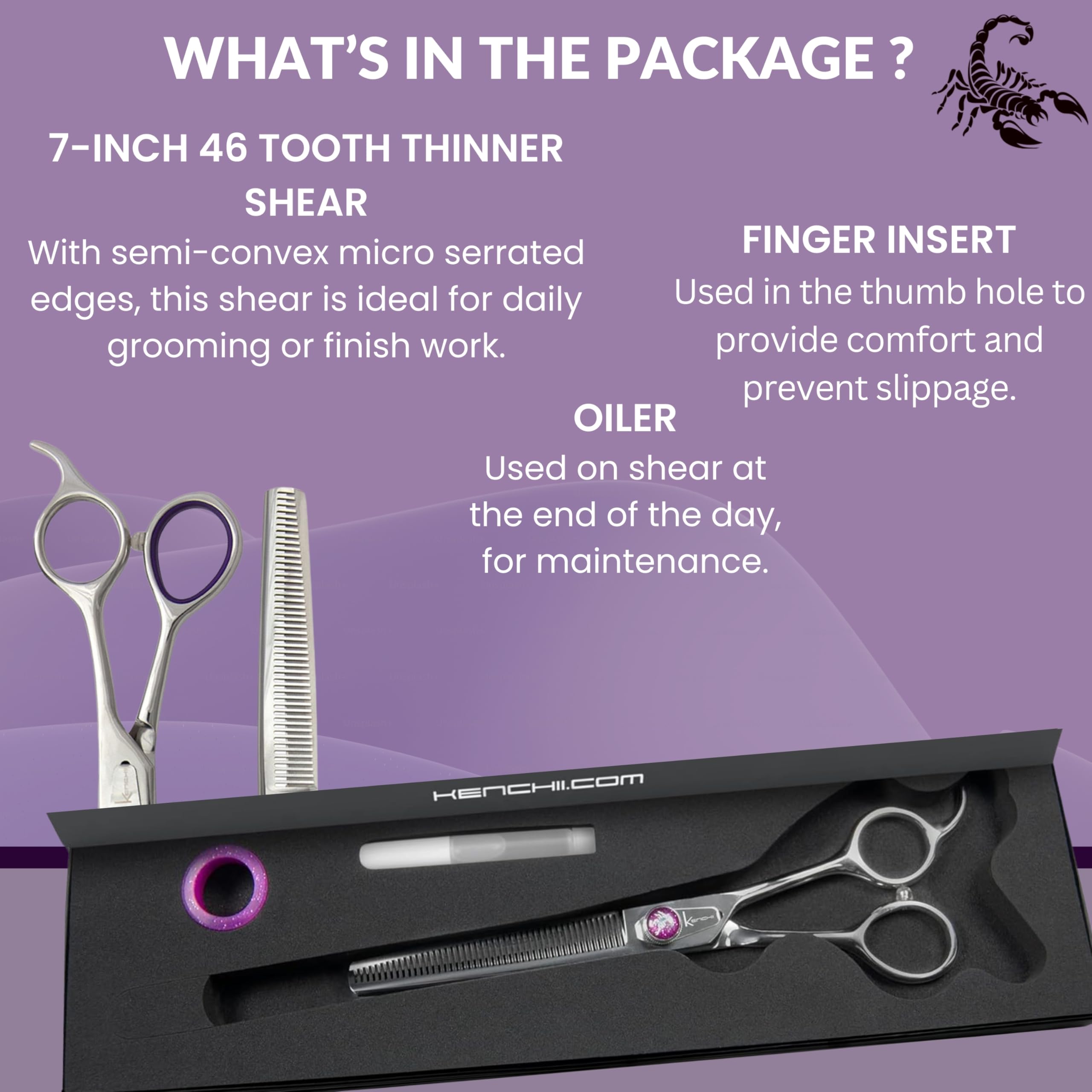 Kenchii Scorpion blade oil included supports maintenance and reduces snagging.