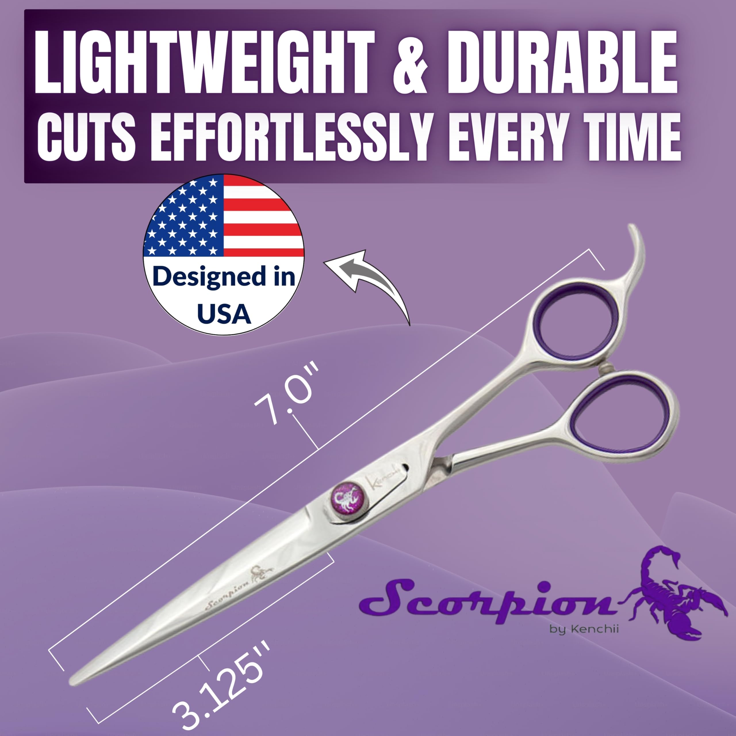 Kenchii Scorpion dog grooming session image highlighting comfortable handle and smooth control.