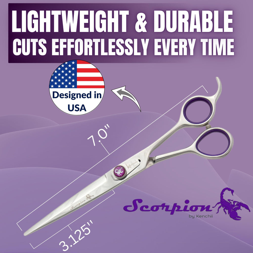 Kenchii Scorpion dog grooming session image highlighting comfortable handle and smooth control.